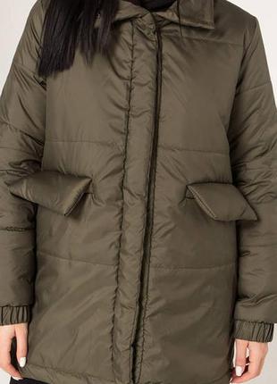 Демисезонна куртка тепла з кишенями графіт/хакі норма/батал8 фото