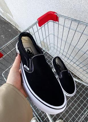 👟 сліпони жіночі vans classic slip-on black/white ванс      / наложка bs👟