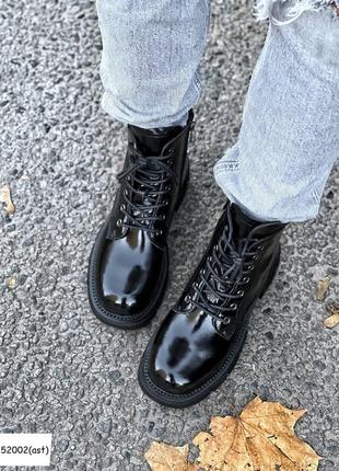Черевики демi, лаковые ботинки деми, чёрные ботинки лак, 520025 фото