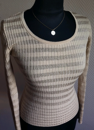 Уцінка! золотистий топ джемпер в рубчик з люрексом бленд вовни металічна нитка у смужку вовняний светр