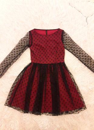 Платье в сетку в горошек красное imperial4 фото