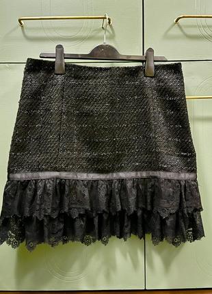 Твидовая юбка в стиле шанель, chanel, нарядная, кружева1 фото