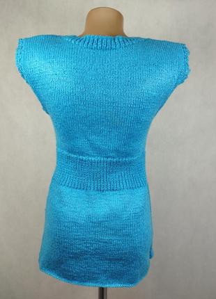 Бирюзовый свитер жилетка серебристая нитка3 фото