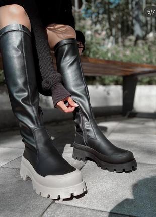 Шкіряні зимові чоботи ботфорти 😍3 фото