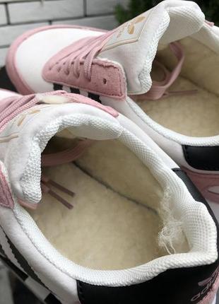Жіночі кросівки adidas iniki білі з рожевим зима ❄️ хутро / smb2 фото