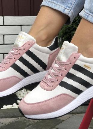 Жіночі кросівки adidas iniki білі з рожевим зима ❄️ хутро / smb