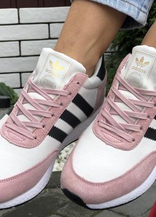 Жіночі кросівки adidas iniki білі з рожевим зима ❄️ хутро / smb4 фото