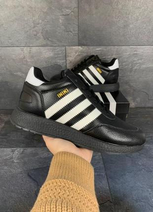 Чоловічі кросівки adidas iniki чорно білі зима ❄️ хутро / smb