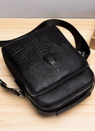 Мужская сумка планшетка крокодил эко кожа черная, качественная сумка-планшетка с крокодилом8 фото