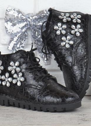 Sale черевики зі стразами modno жіночі весна-осінь чорні прошиті2 фото