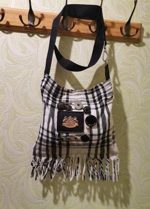 Жіноча тканинна еко-сумка, кроссбоді, сумка в клітинку ручної роботи.