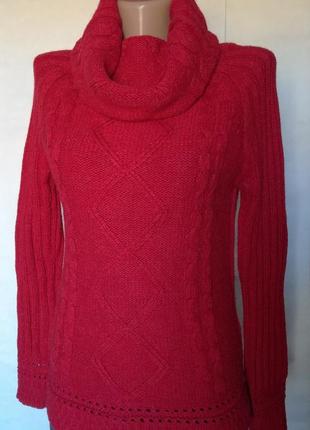 Красный теплый свитер с хомутом2 фото