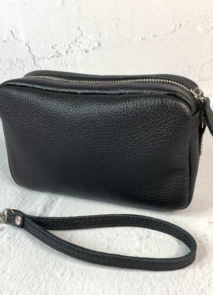 Сумка-клатч женская кожаная, черная флотар