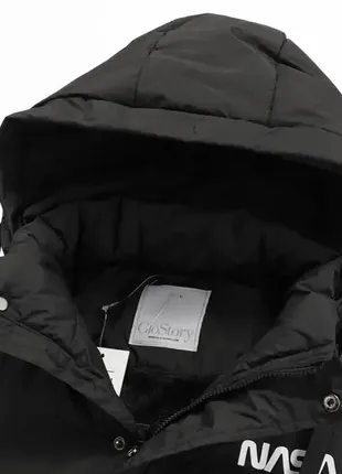 Зимова чоловіча чорна куртка nasa з капюшоном на хутрі7 фото
