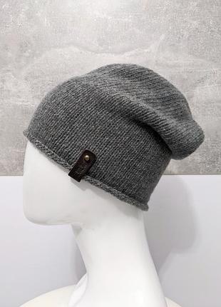 Шапка біні, сірий меланж, меринос.