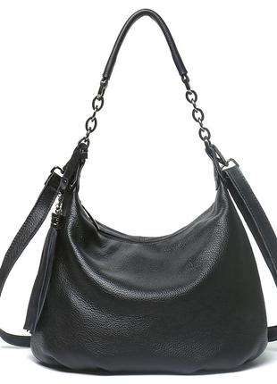 Женская кожаная черная сумка мешок