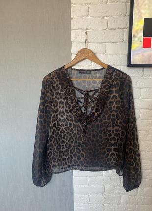 Леопардова тонка напівпрозора блуза блузка even&odd, s/m3 фото