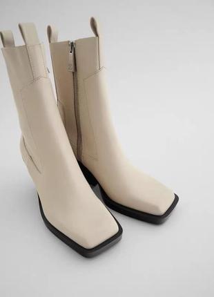 Кожаные сапоги ботинки zara квадратный носок3 фото
