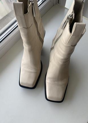 Кожаные сапоги ботинки zara квадратный носок1 фото