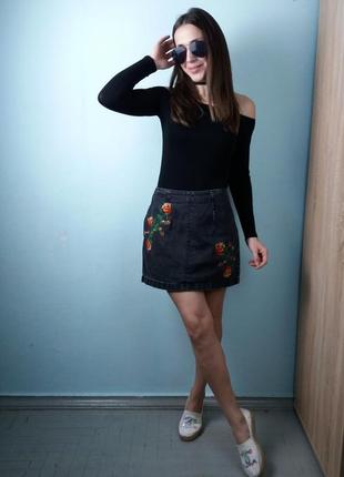 Джинсовая юбка с вышивкой topshop3 фото