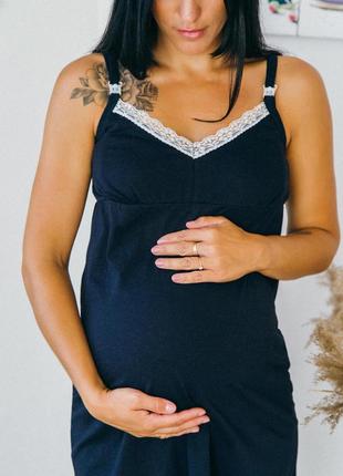 Нічна сорочка для вагітних і годуючих матусь бавовняна сорочка з мереживом ночнушка3 фото