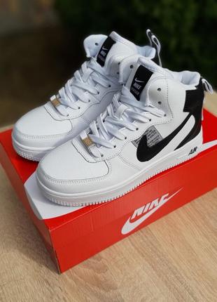 Зимові кросівки з хутром nike air force 1 high white black silver yellow3 фото