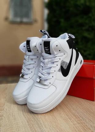 Зимові кросівки з хутром nike air force 1 high white black silver yellow