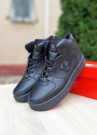 Зимові кросівки з хутром nike air force 1 high black grey yellow1 фото