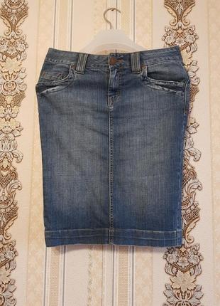 Стильная джинсовая юбочка, тёмно-синяя юбка-карандаш2 фото
