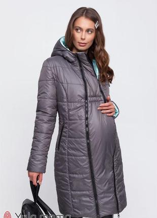 Молодежное двухстороннее пальто для беременных из плащевки с легким блеском на европейскую зиму3 фото