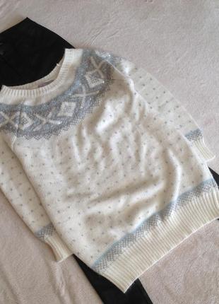 Тёплый  белоснежный свитер с узором  xl, l2 фото