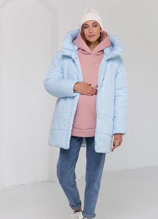 Стильная зимняя куртка для беременных с капюшоном7 фото