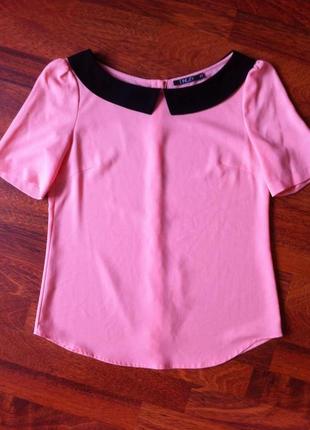 Персиковая шифоновая блуза с воротничком