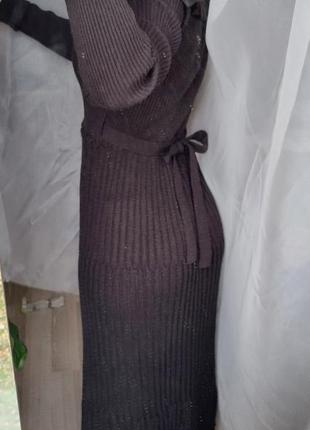 Неимоверное вязаное платье макси на запах теплое стильное5 фото