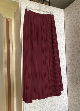 Макси-юбка плиссированная, бордовая1 фото