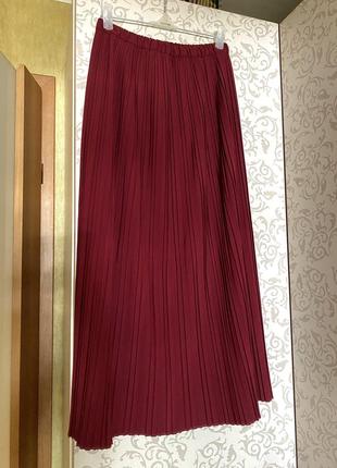Макси-юбка плиссированная, бордовая2 фото