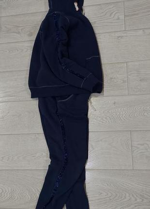 Теплый костюм на меху и флисе m&s синего цвета с вертикальной люрексовой полоской 13-16 лет2 фото