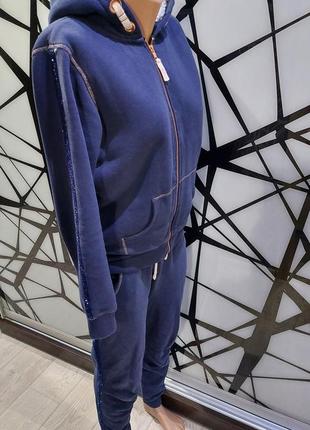 Теплый костюм на меху и флисе m&s синего цвета с вертикальной люрексовой полоской 13-16 лет5 фото