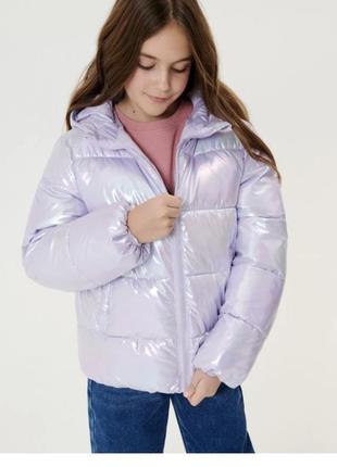 Трендова тепла куртка пуховик бомбер хамеліон для дівчинки