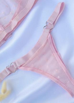 Сексуальный эротический комплект нижнего белья с сердечками розовый2 фото
