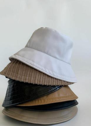 Кожаная белая молочная панама шляпа из кожзама1 фото