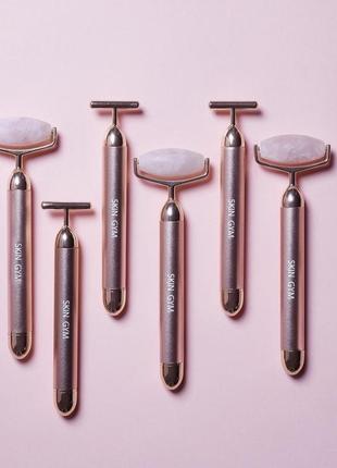 Роллер с кристалом розового кварца skin gym rose quartz facial roller6 фото