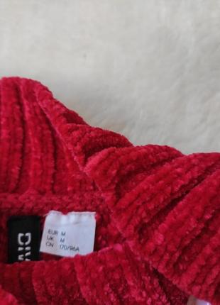 Красный малиновый велюровый короткий свитер кроп вязаная кофта бархатная плюшевая гольф под горло9 фото