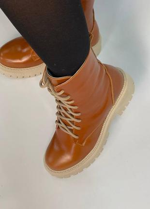 Зимние женские кожаные ботинки с мехом натуральная кожа зима коричневые терракота2 фото