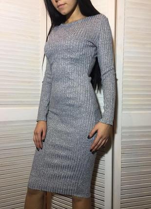 Платье миди серое с люрексовой нитью2 фото