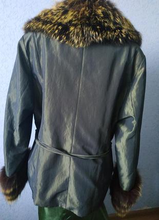 Жіноча куртка красивого зеленого відтінку/ куртка з підкладкою натурального кролика2 фото