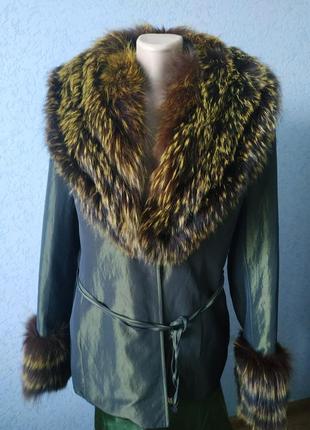 Жіноча куртка красивого зеленого відтінку/ куртка з підкладкою натурального кролика3 фото