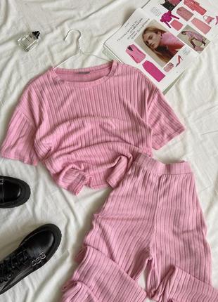 Крутий комплект/костюм в рубчик,рожевого кольору