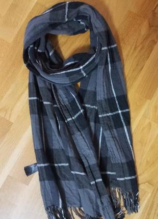 В наявності классический осенний шарф унисекс / черно - серый шарф / шарфик / шарф с бахромой/  шарф для мужчин / h&m /