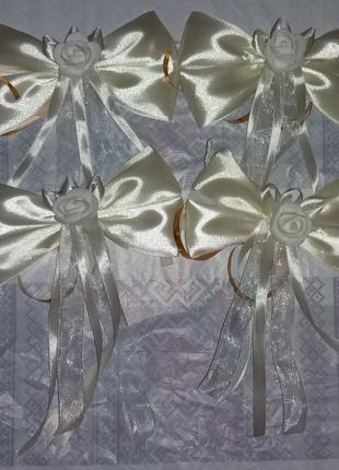 Весільні бантики на ручки автомобіля айворі молочні